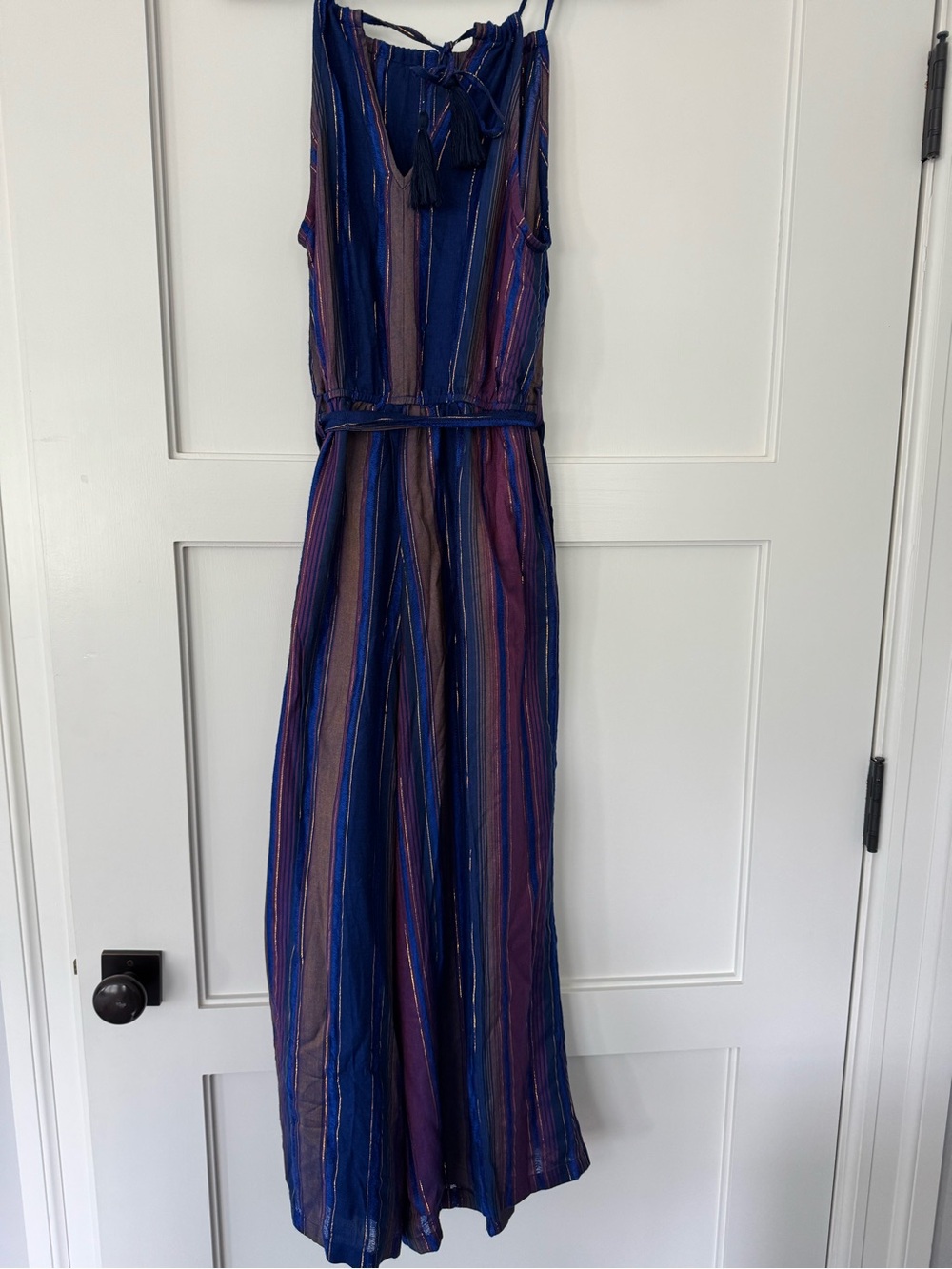 Cleobella Blue and Purple Striped Wide Leg Jumpsuit